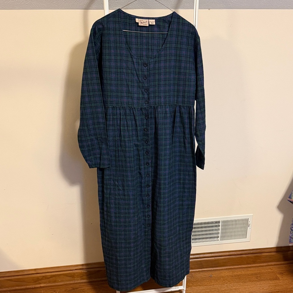 WOOLRICH cotton flannel plaid maxi shirt dress